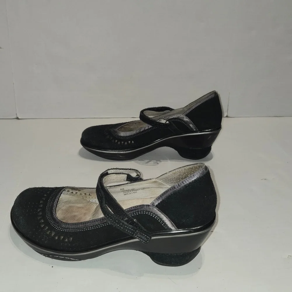Jambu Lido Mary Jane Sport Wedge Shoes Womens 9.5 Black Suede Comfort Walking